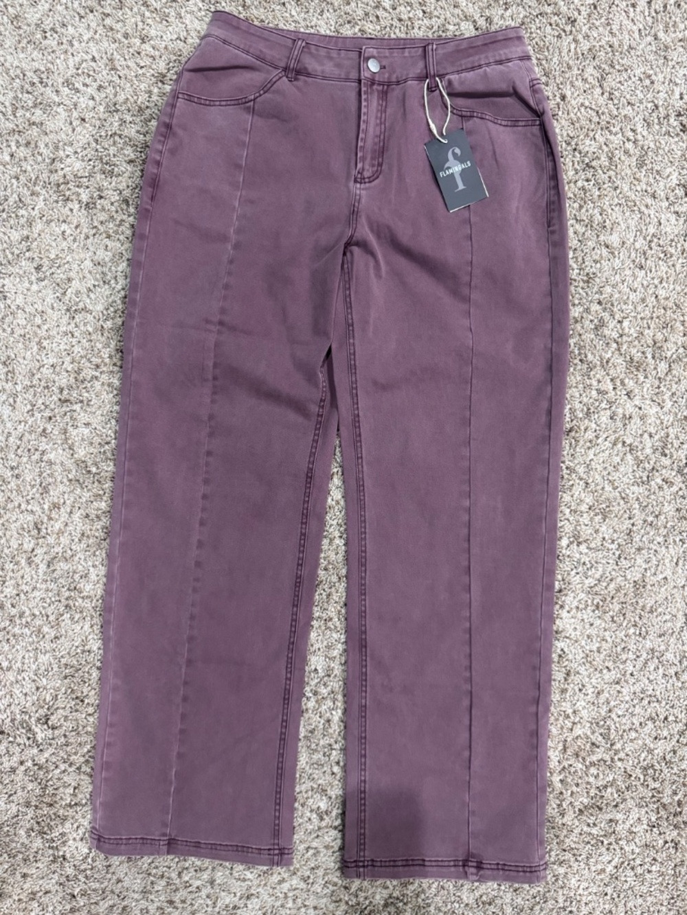Flamingals Front Seam straight leg full length mauve pants large-NEW WITH TAGS